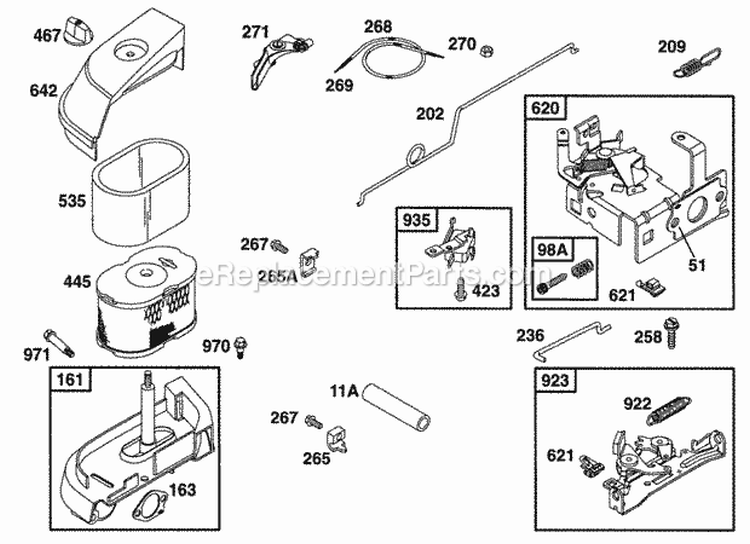 Air Cleaner Grp Controls Diagram and Parts List for 099772-0111-02  Briggs and Stratton Engine